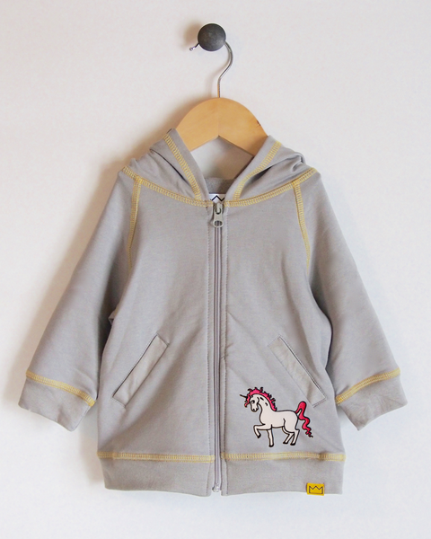 Hoodie in Grey/Yellow with Unicorn