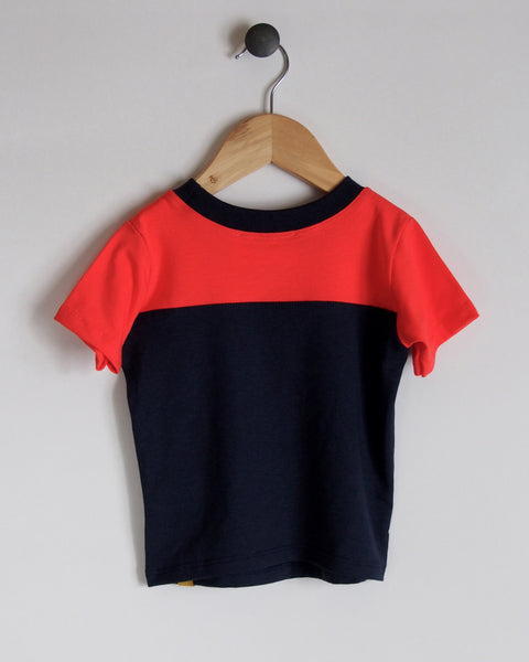 T-Shirt in Navy/Coral with Smiley