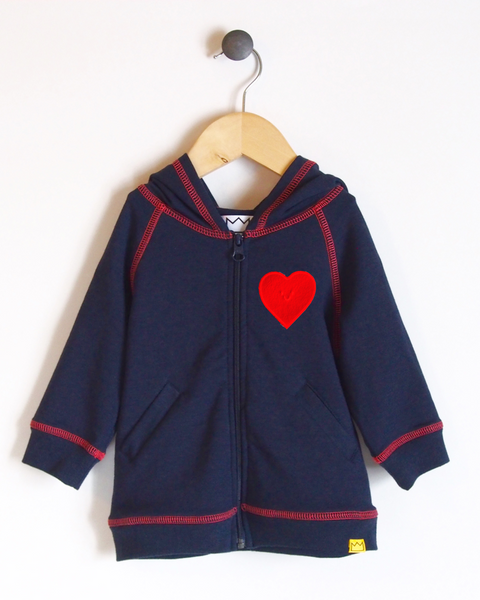 Hoodie in Navy/Coral with Heart